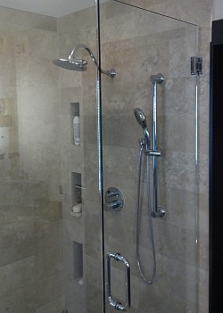 We really liked the high-end chrome shower fixtures in this one. Yes, chrome is back in style!