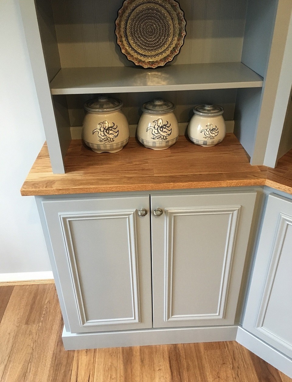 A closer look at the stained and polyurethaned oak countertop.