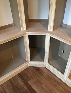 Cabinets are built  from MDF and Pine Moldings. The countertop is from 1” thick Red Oak.